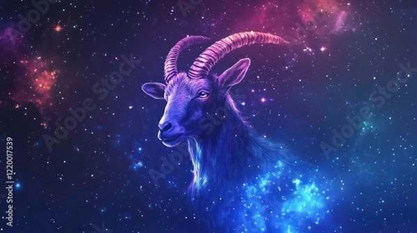 Fototapeta Cosmic goat head, nebula background, vibrant colors.
