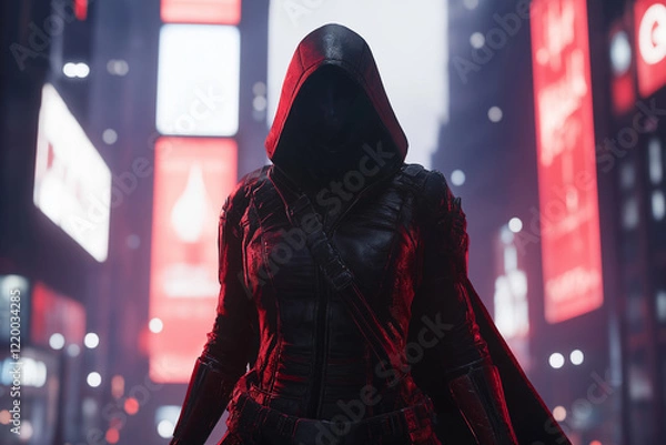 Obraz Cyberpunk Assassin in Neon-Drenched Cityscape