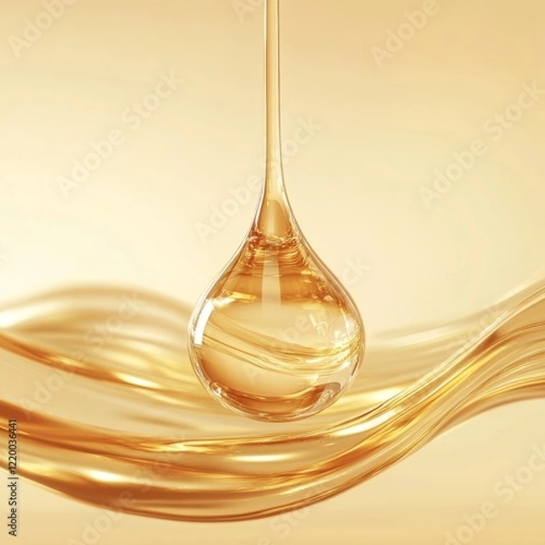 Fototapeta Liquid Gold Drop on Smooth Surface with Soft Light Reflection