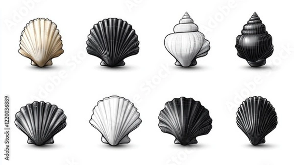 Fototapeta Seashells collection, isolated, white background, design elements