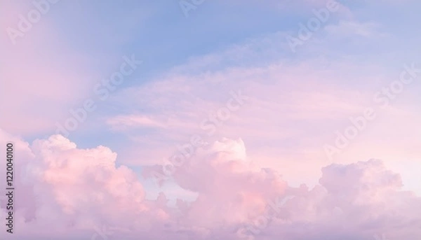 Fototapeta Soft pink clouds drift across a pastel sky.