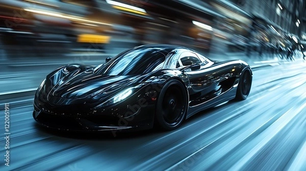 Fototapeta Dynamic car chase action in urban nightscape high-speed photography