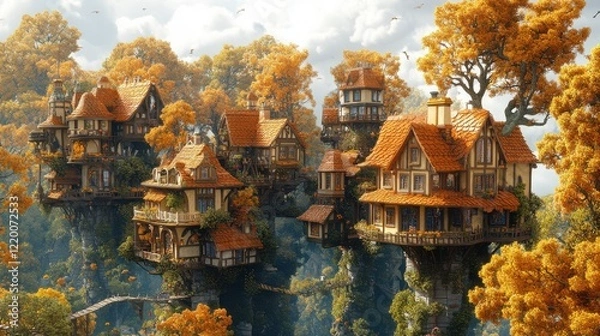 Fototapeta Whimsical Cartoon Dreamscape: Vibrant Floating Islands in Surreal World