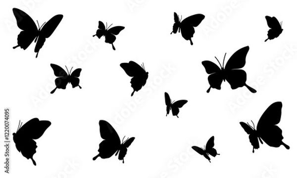 Obraz 白背景に飛ぶ蝶のシルエット集