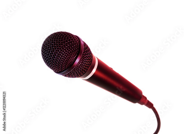 Fototapeta Black microphone with cable isolated on a white background for audio and music concepts against a gradient background for added visual emphasis.