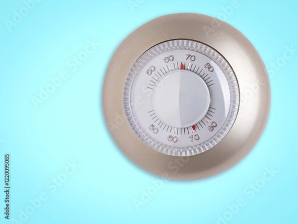 Fototapeta Round thermostat dial on a blue background adjusting temperature settings