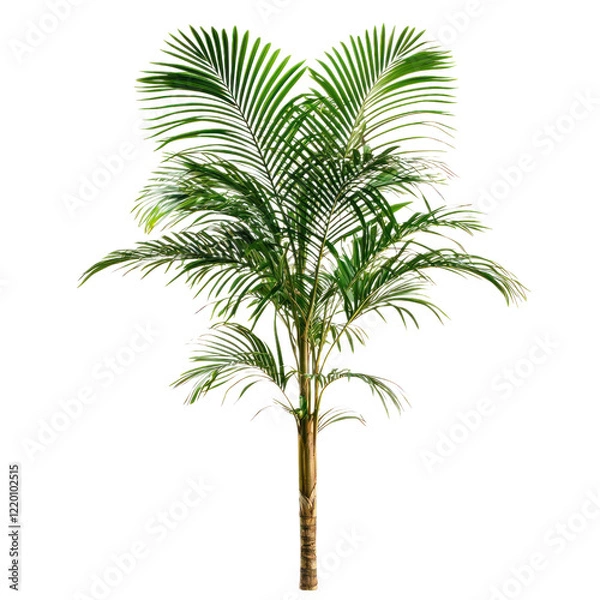 Fototapeta A tall Areca palm with feathery fronds, isolated on a transparency background