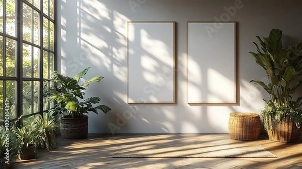 Obraz Two empty white vertical rectangle price lists or menu mockups with soft shadows, perfect for showcasing restaurant offerings.