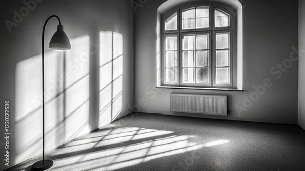 Fototapeta Elegant shadow geometry on a clean white wall, inspired by window light 