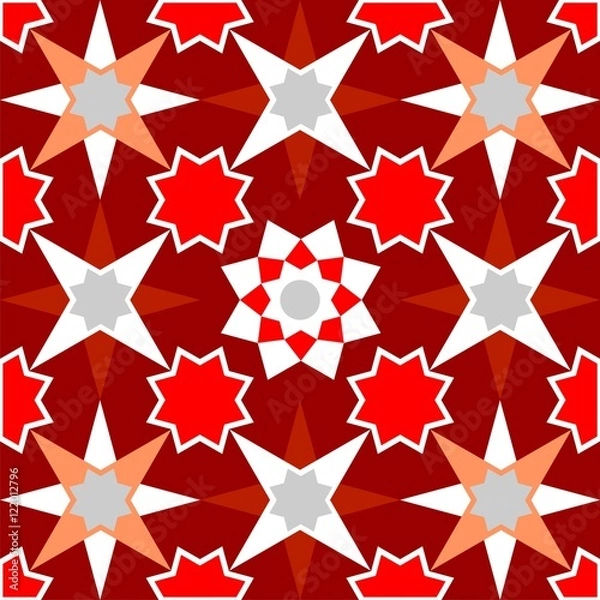 Fototapeta Imitation tiles, Arabic and Oriental stained glass star with geometric shapes and polygons and colorful green yellow and golden
