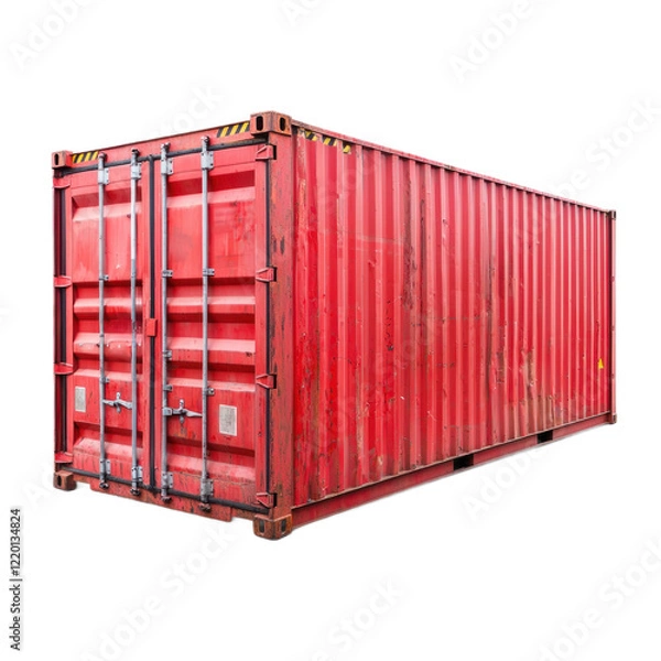 Obraz A large standard shipping container, painted in red, isolated on a transparency background