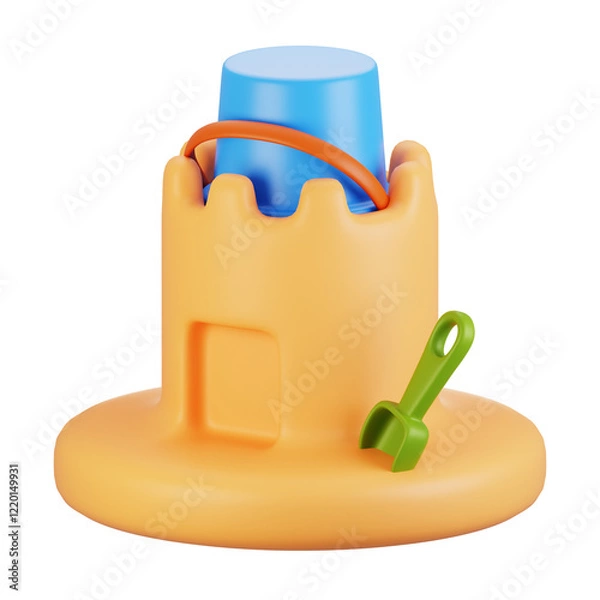 Fototapeta 3d rendering summer season icon concept. 3d render sand castle icon