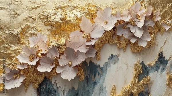 Fototapeta Golden abstract composition with metallic sheen and elegant texture