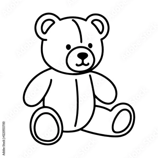 Obraz 座っているポーズのテディベアの手描き線画イラスト　透過背景の切り抜き