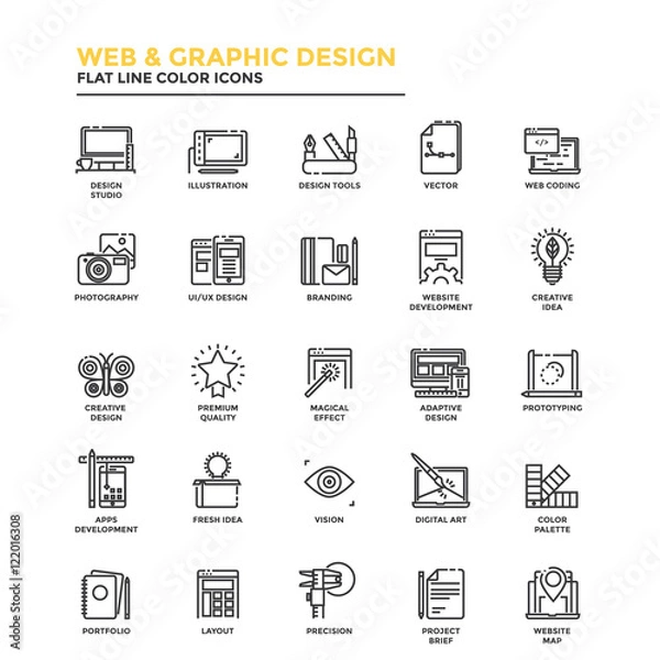 Fototapeta Flat Line Icons- Web and Graphic Design
