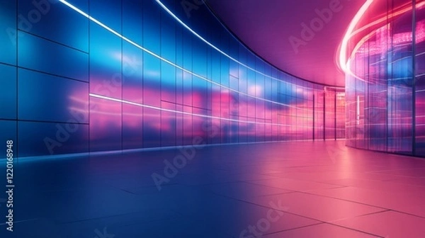 Fototapeta Futuristic Neon Corridor with Pink and Blue Glow