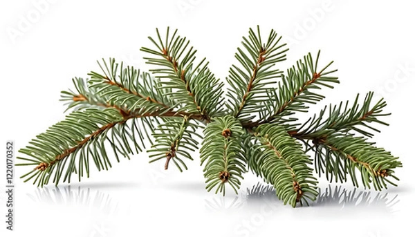 Fototapeta Fresh Evergreen Fir Branch Isolated on White Background