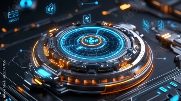 Fototapeta Futuristic interface design elements digital environment tech visualization high-tech aesthetics close-up view innovation concept
