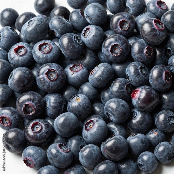 Fototapeta A handful of fresh blueberries scattered randomly on a white background.