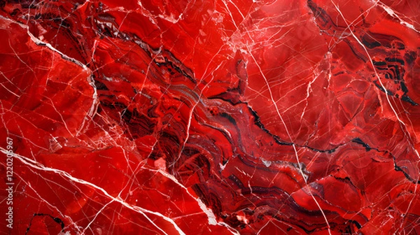 Fototapeta Rich red marble texture with intricate veins, generative ai