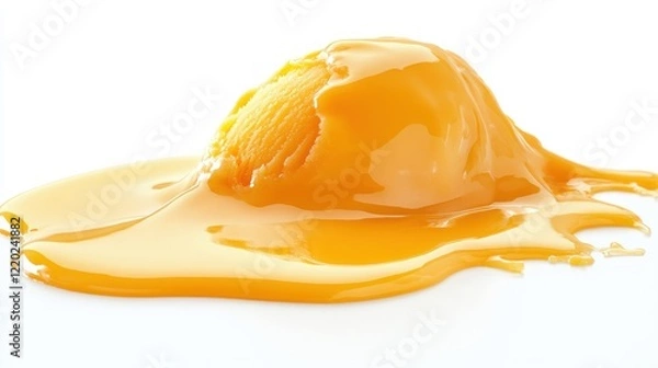 Fototapeta A scoop of ice cream with a yellow sauce on top