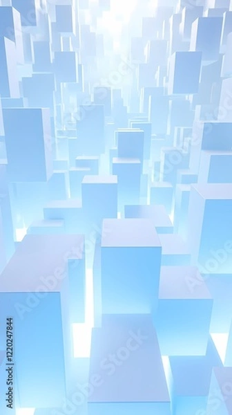 Fototapeta digital technology blue and white luminous 3d square poster background