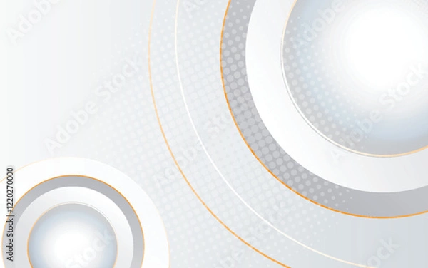 Fototapeta Abstract 3D circle papercut layer white background with gold line effect