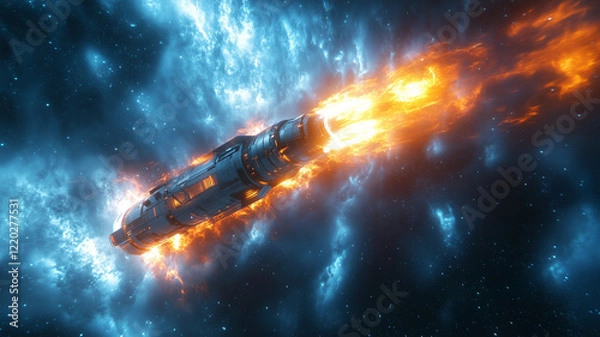 Fototapeta Fiery Spaceship Exploding in a Cosmic Nebula