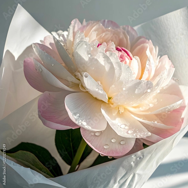 Obraz white and pink modern peony flowers wrapped in pap