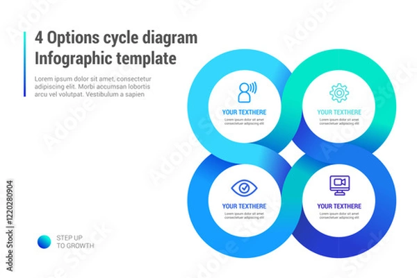 Fototapeta 4 Options cycle diagram Infographic template, 
connected union concept slide presentation 