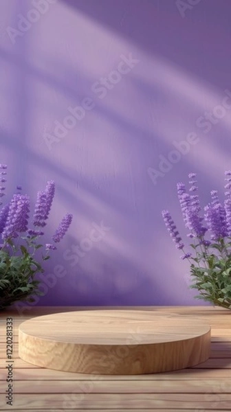 Obraz Wooden Platform Surrounded by Purple Flowers in Soft Light Setting