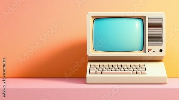 Fototapeta 80s Retro Computer with Monitor and Keyboard