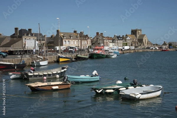 Obraz The coastal commune of Barfleur in Normandy northwest France. Boats berthed in the small harbor