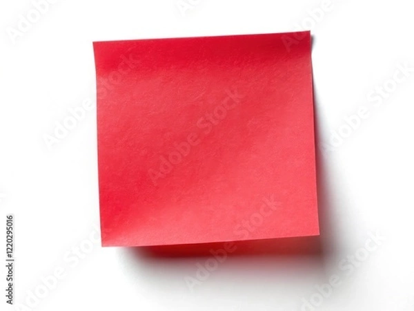 Fototapeta Isolated red sticky note; ideal for office, memo, or reminder imagery; clean white background.