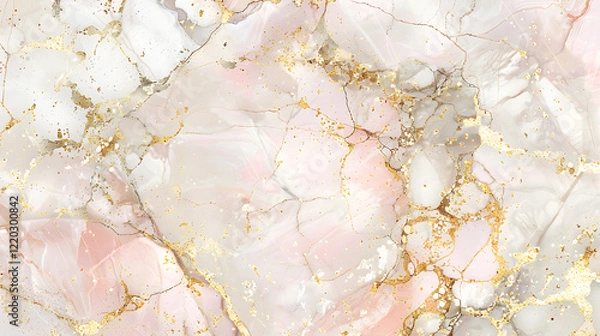 Fototapeta Soft marble terrazzo texture with delicate pink and gold accents, generative ai