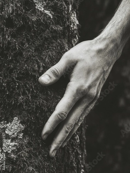 Fototapeta Hand on Tree Trunk