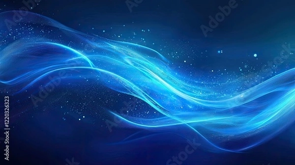 Fototapeta Vibrant abstract blue digital background featuring dynamic data streams and light effects, perfect for technology and innovation visuals in various projects.