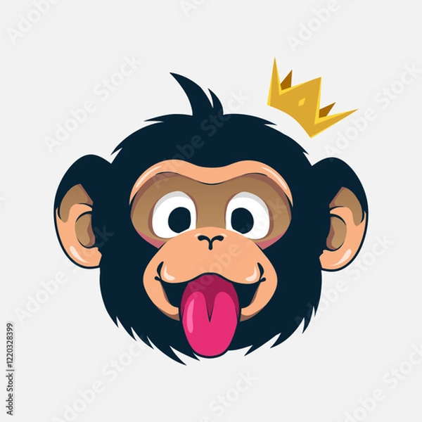 Fototapeta Funny funky monkey crown . Pop Art logo. Colorful design with soft background. Abstract vector illustration. Isolated black background for t-shirt, poster, clothing, merch, apparel, badge design