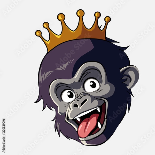 Fototapeta Funny funky monkey crown . Pop Art logo. Colorful design with soft background. Abstract vector illustration. Isolated black background for t-shirt, poster, clothing, merch, apparel, badge design