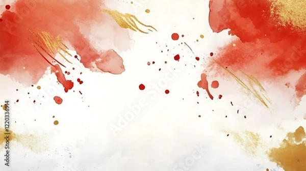 Fototapeta Chinese New Year watercolor background with red and gold brush strokes and space for text or product images