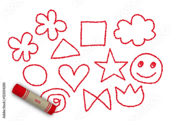 Fototapeta drawn shaps with a red crayon