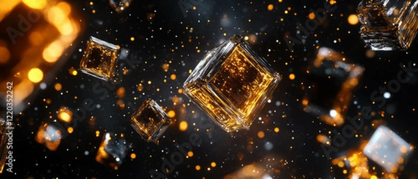 Fototapeta Abstract background featuring chrome cubes and glitter particles in a futuristic setting