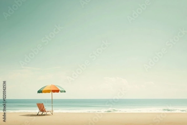 Fototapeta Relaxing Day at the Beach with Colorful Umbrella Scenic Shoreline Photography Calm Atmosphere Wide Angle Serene Summer Vibes