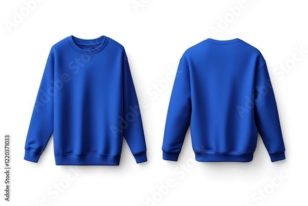 Fototapeta Blank Cobalt Blue Sweatshirt Mockup Front and Back View