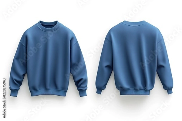 Fototapeta Front and back view of a plain, deep blue sweatshirt mockup