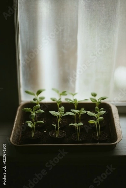 Obraz Fresh seedlings thrive in sunlight, showcasing growth and vitali