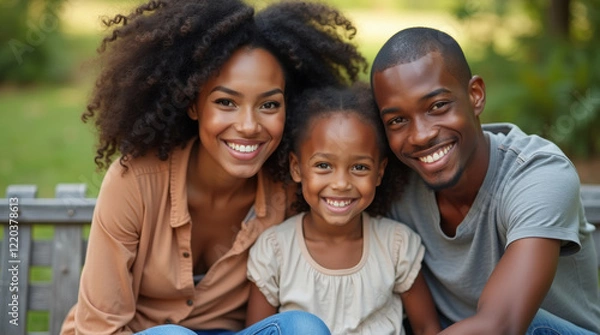 Obraz Happy African American family outdoors, selective focus