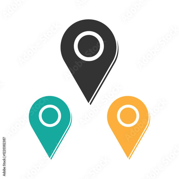 Fototapeta Set of location icons, map pointer pin sign symbol vector illustration