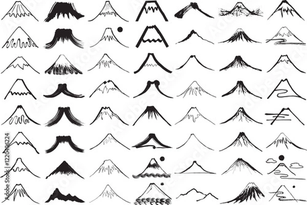 Obraz 山　アイコン　手書きイラストのセット