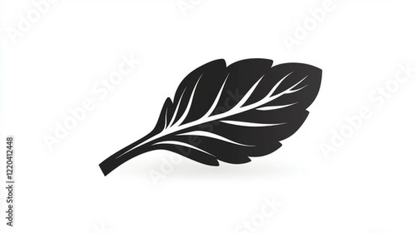 Obraz Elegant Black Leaf Silhouette on a White Background for Creative Design